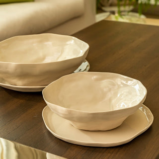 Stoneware Large Pearl White Flat Dining Plate - ironyhome