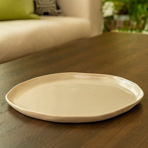 Stoneware Large Pearl White Flat Dining Plate