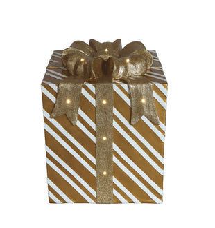 Striped Gift-Box Packaging Decoration with LED Lights - Gold & White - ironyhome