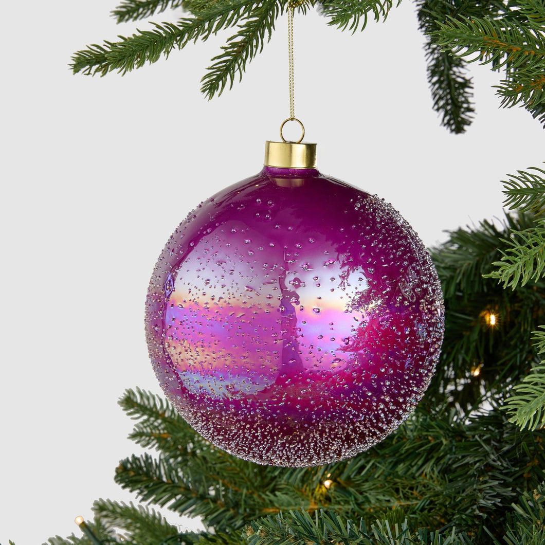 Sugar Crystal Fuchsia Ball Ornament with Glitter - Set of 6 - ironyhome