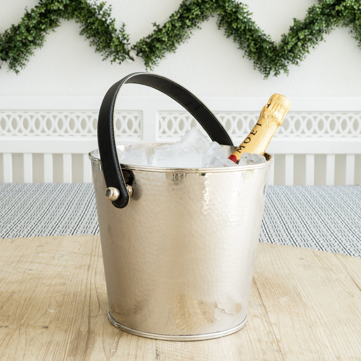 Tall Ice Bucket with Leather Handle