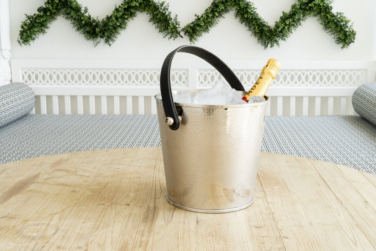 Tall Ice Bucket with Leather Handle