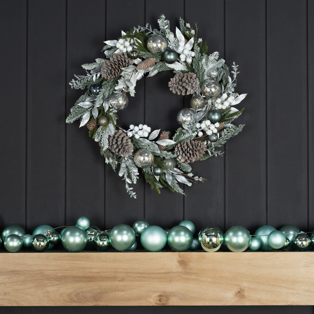 Teal Ball Ornament Garland with Glitter - ironyhome