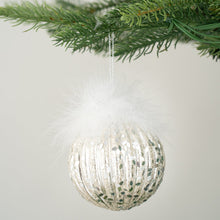 Textured Ball Ornament with Feathers - Set of 6 - ironyhome