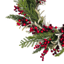 Traditional Christmas Pine Wreath with Red Berries and Mistletoe - ironyhome