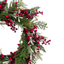 Traditional Christmas Pine Wreath with Red Berries and Mistletoe - ironyhome