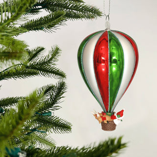 Traditional Glass Air Balloon Ornament with Santa and Reindeer - Set of 6 - ironyhome