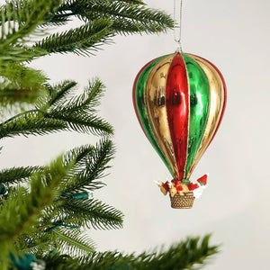 Traditional Glass Air Balloon Ornament with Santa and Reindeer - Set of 6 - ironyhome