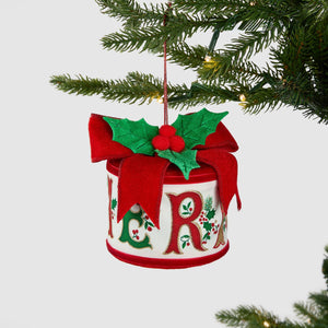 Traditional 'MERRY' Drum Ornament with Mistletoe - Set of 6