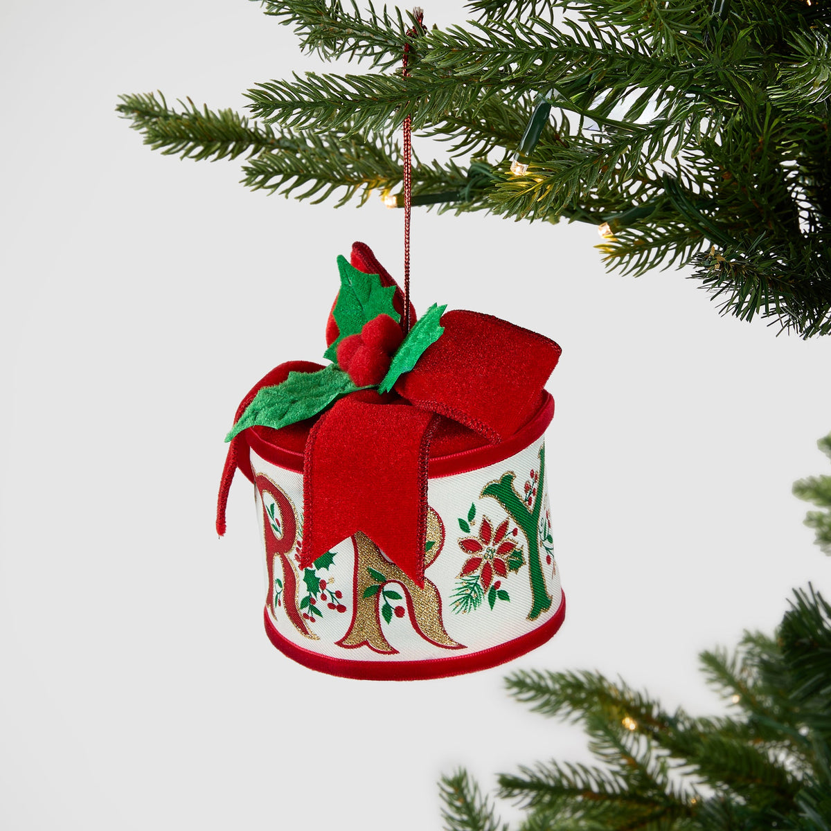 Traditional 'MERRY' Drum Ornament with Mistletoe - Set of 6