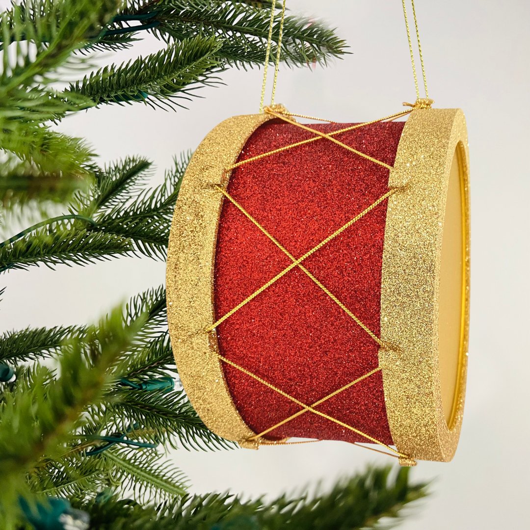 Traditional Red & Gold Glitter Gilded Drum Ornament