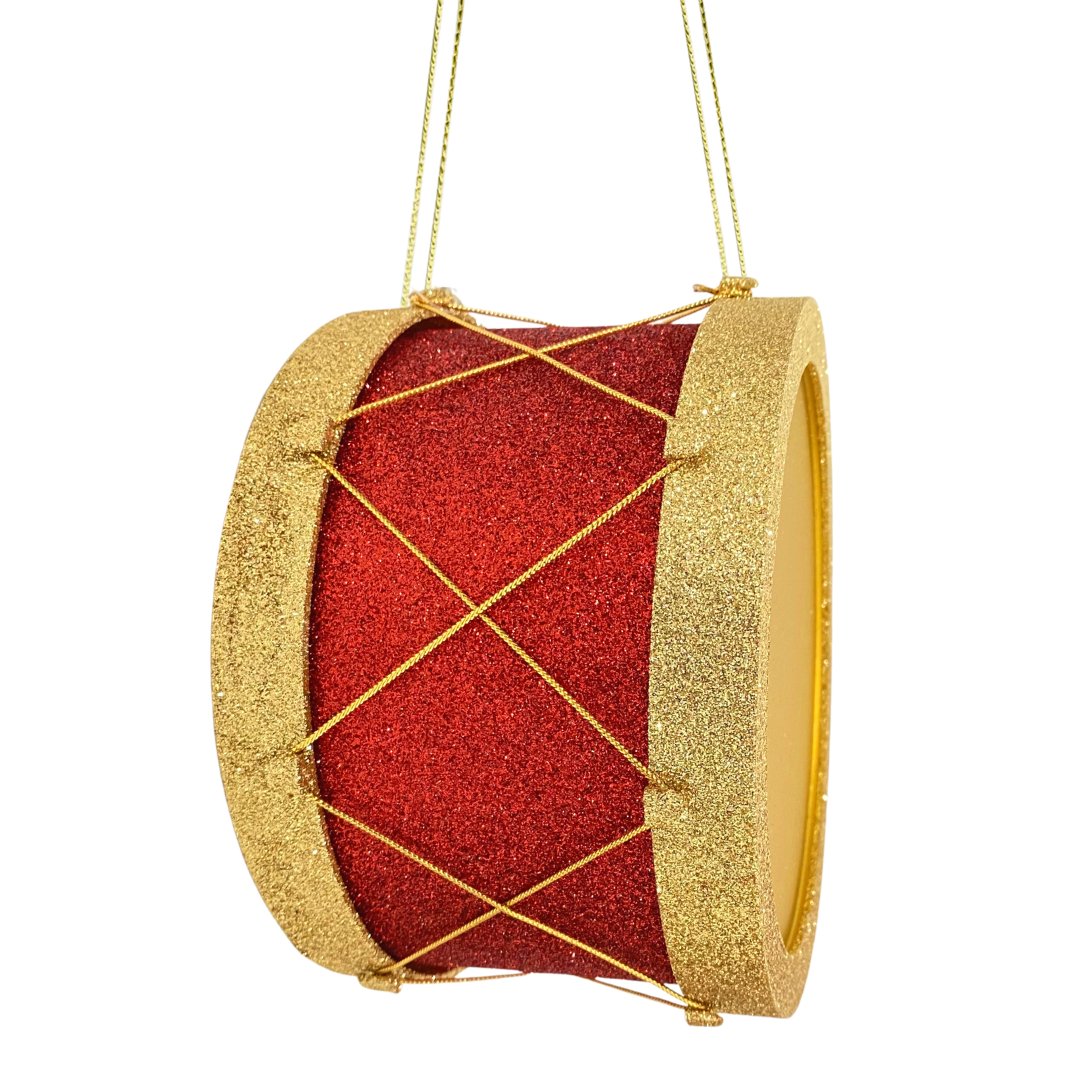 Traditional Red & Gold Glitter Gilded Drum Ornament