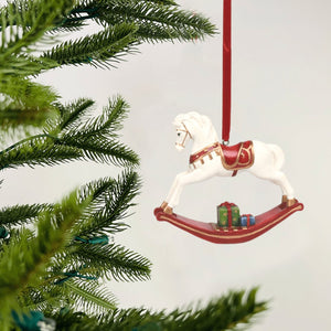 Traditional Resin Rocking Horse Ornament - Set of 6