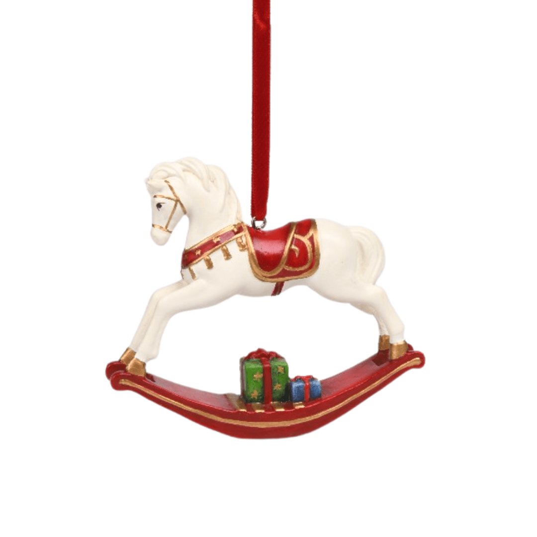 Traditional Resin Rocking Horse Ornament - Set of 6