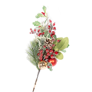 Traditional Tree Pick with Gold Balls, Red Balls, and Pine Cones - Set of 6 - ironyhome