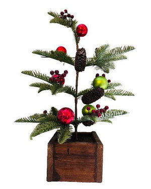 Tree Table Top with Wooden Base, Red Bauble & Berries