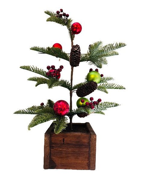 Tree Table Top with Wooden Base, Red Bauble & Berries - ironyhome