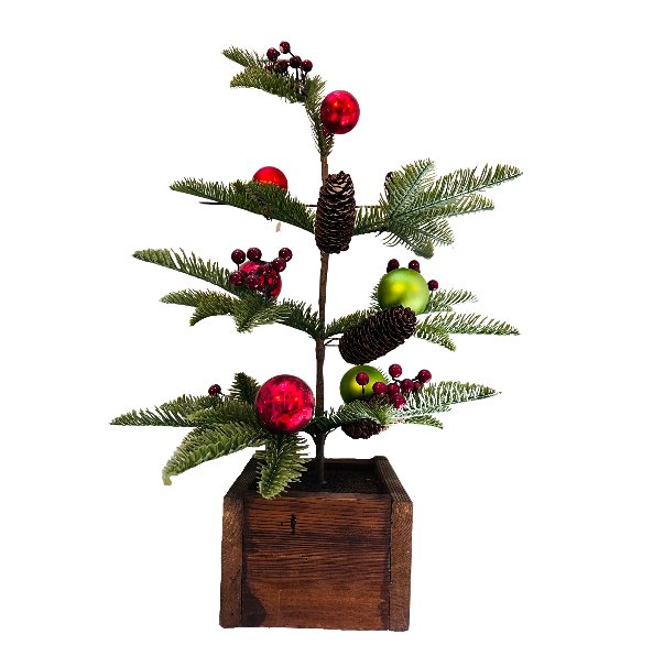 Tree Table Top with Wooden Base, Red Bauble & Berries