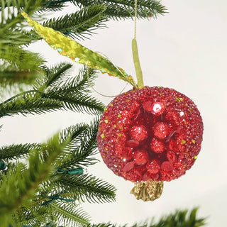 Tuscan Pomegranate Ornament with Red Glitter - Set of 4 - ironyhome