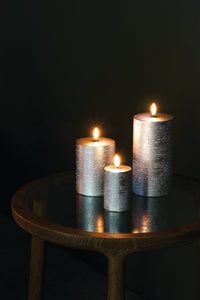 Uyuni Metallic Silver Pillar Candle - ironyhome