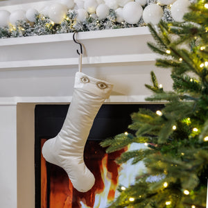 White Christmas Stocking with Eye Embroidery on Cuff