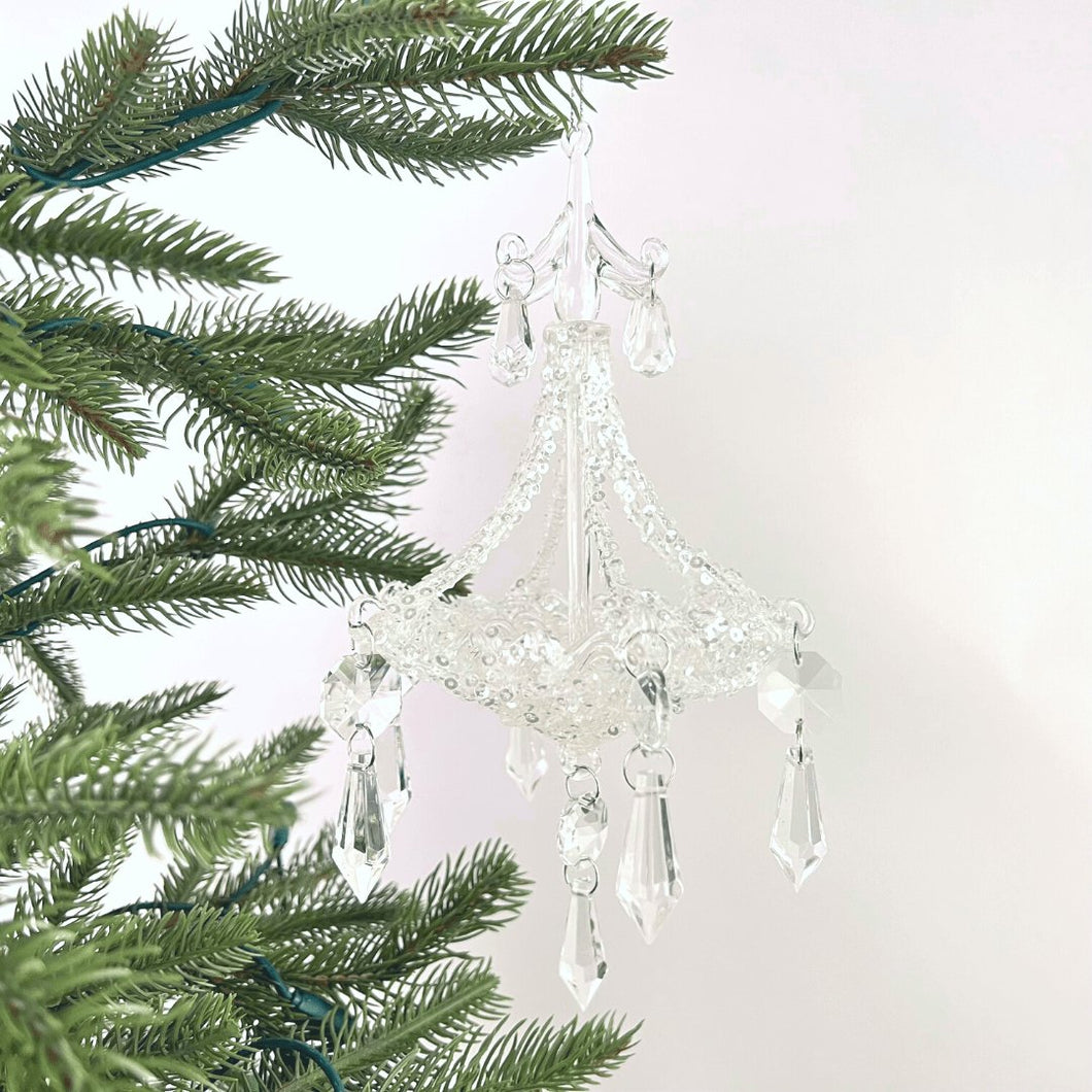 White Crystal Christmas Chandelier Ornament - Set of 4 - ironyhome