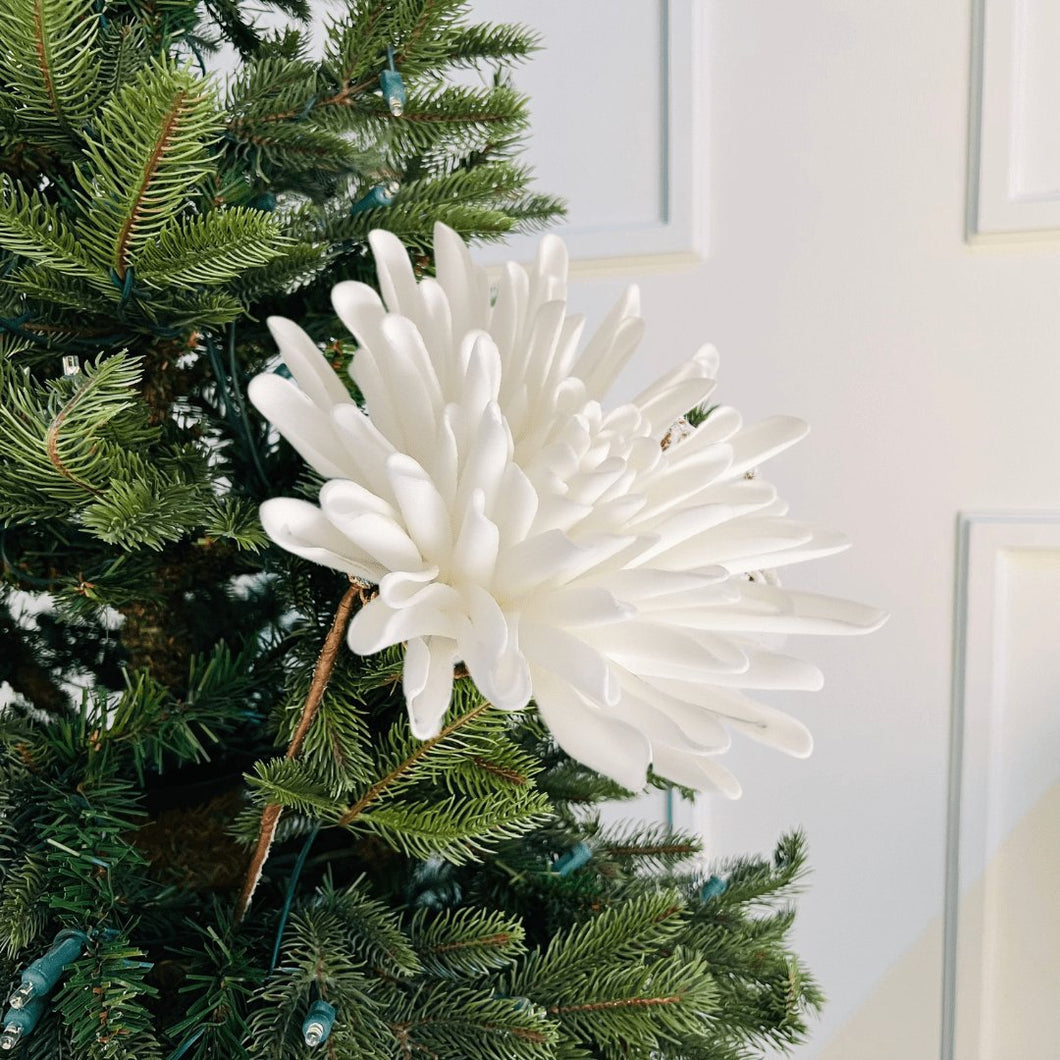 White Dahlia Flower Ornament - Set of 6 - ironyhome