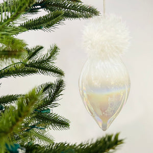 White Glass Finial Ornament with White Feathers - Set of 6 - ironyhome