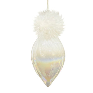 White Glass Finial Ornament with White Feathers - Set of 6 - ironyhome