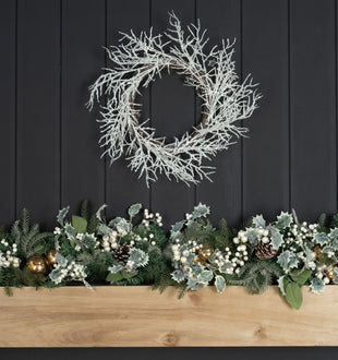 White Glitter Flocked Branch Wreath - ironyhome