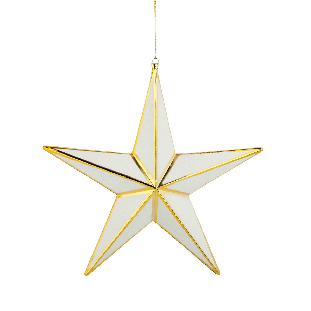 White Glitter Star Ornament with Gold Edges