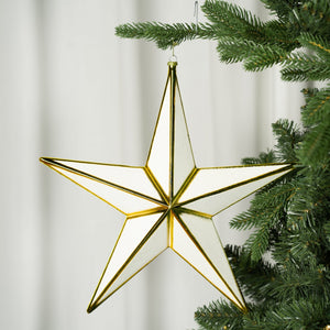 White Glitter Star Ornament with Gold Edges