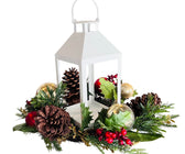 White Lantern Pinecone and Holly Leaf Table Top - ironyhome