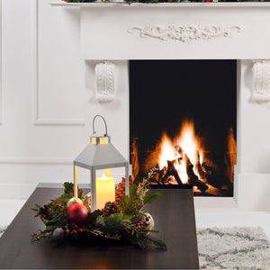 White Lantern Pinecone and Holly Leaf Table Top