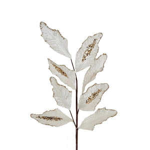 White Leaves Pick with Champagne Glitter