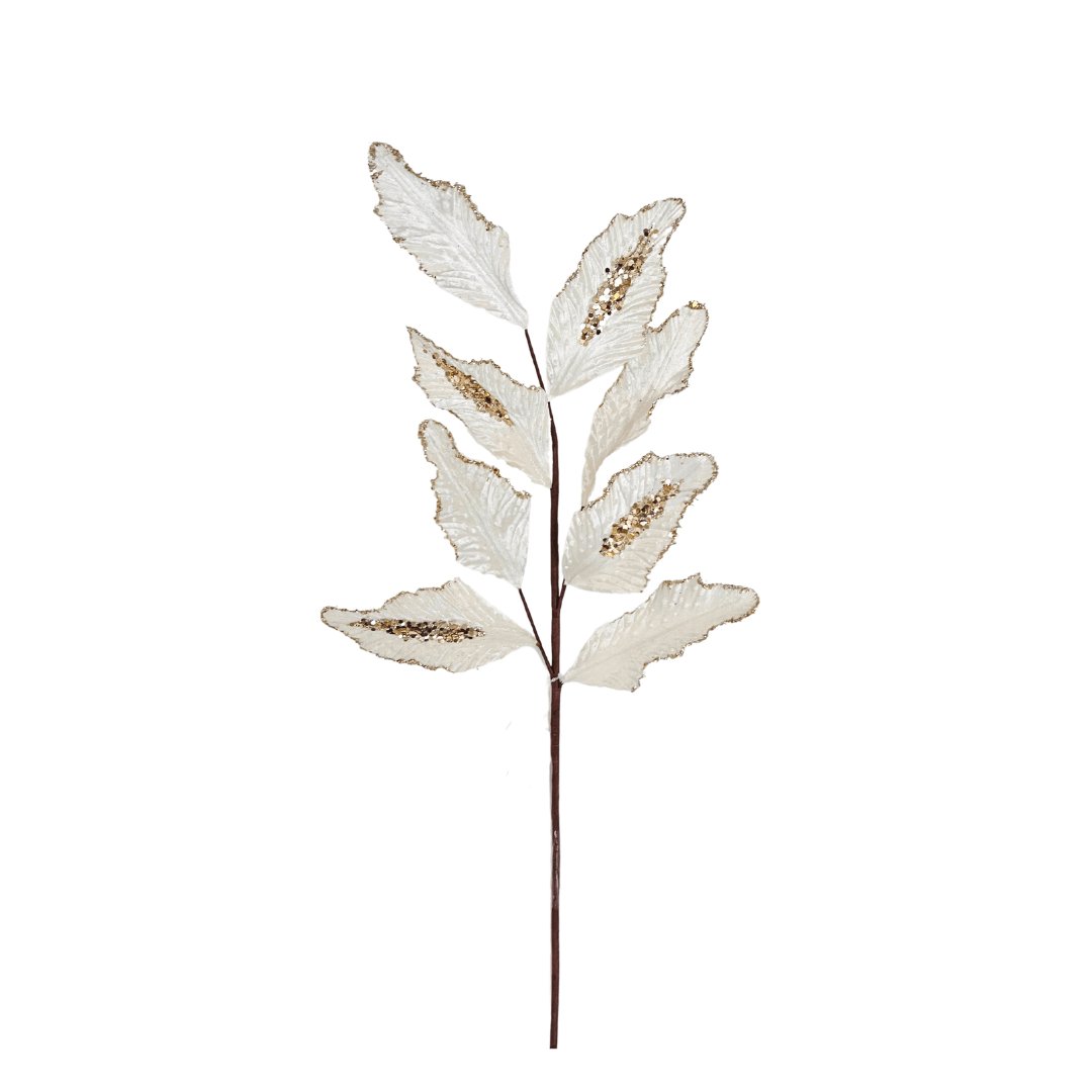 White Leaves Pick with Champagne Glitter