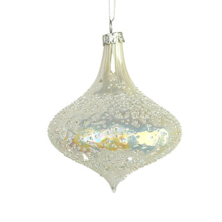 White Onion Ornament with Sugar Bead Detailing - Set of 4 - ironyhome