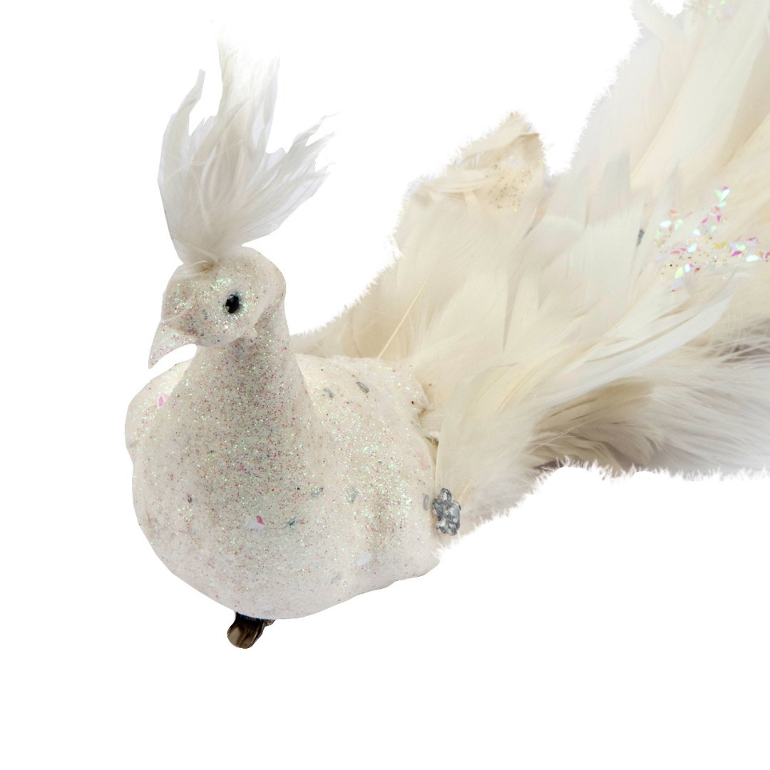 White Peacock with Feather Tail Christmas Ornament - Set of 4