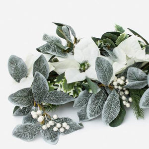 White Poinsettia & Frosted Foliage Festive Swag - ironyhome