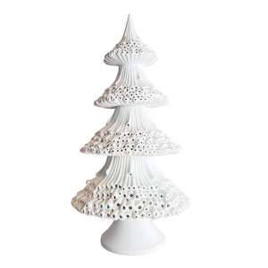 White Porcelain Christmas Tree Table Top with LED Lights - ironyhome