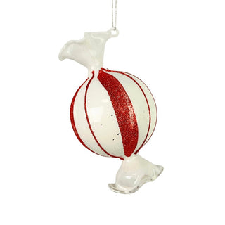 White & Red Glass Toffee Ornament -