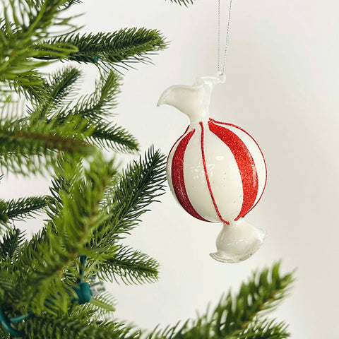 White & Red Glass Toffee Ornament - Set of 6 - ironyhome