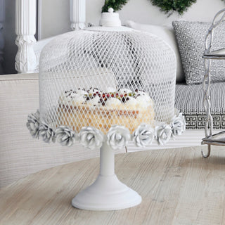 WHITE ROSE CAKE STAND WITH WIRED TOP - ironyhome