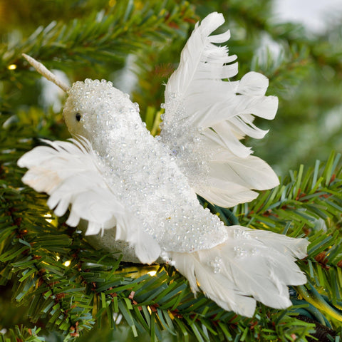 White Sequin Canary Bird Clip On Ornament - Set of 6 - ironyhome