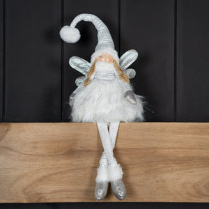 White & Silver Sitting Fairy Table Top with LED Wings - ironyhome