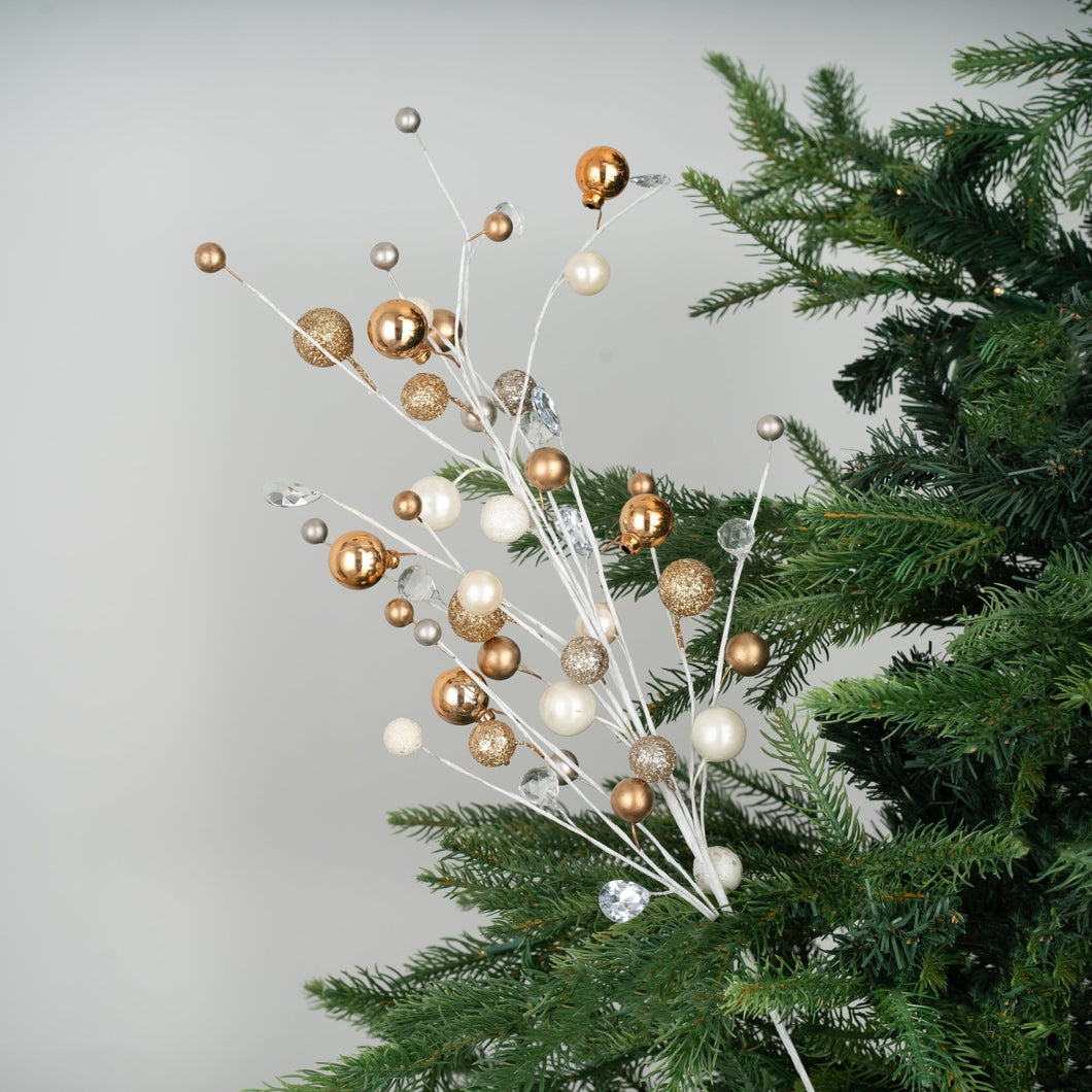 White Stem Tree Pick with Assorted Ball Decorations - Set of 6 - ironyhome