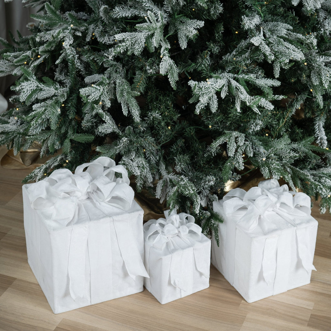 White Velvet Gift-Box with Gold Ribbon - Set of 3 - ironyhome