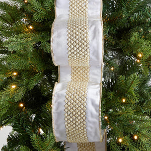 White Velvet & Gold Pearl Christmas Ribbon - ironyhome