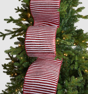 White Velvet & Red Glitter Stripes Christmas Ribbon - ironyhome
