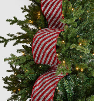 White Velvet & Red Glitter Stripes Christmas Ribbon - ironyhome